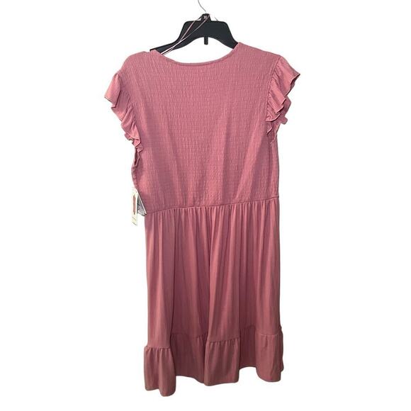 Lucky Brand Mini Shift Dress Women's XL Pink Short Cap Sleeve Ruffle Hem V-Neck - Picture 2 of 6